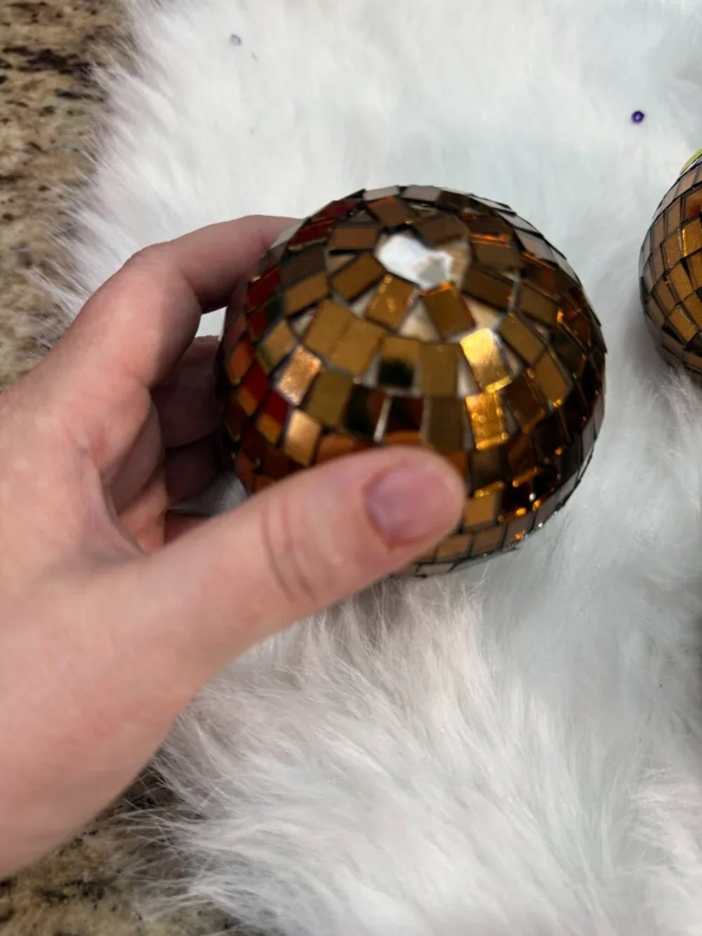 Set of 10 Bronze Copper Disco Ball Christmas Ornaments | Mirrored Holiday